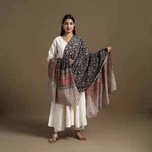 Black - Block Print Mul Cotton Bagru Dupatta 02