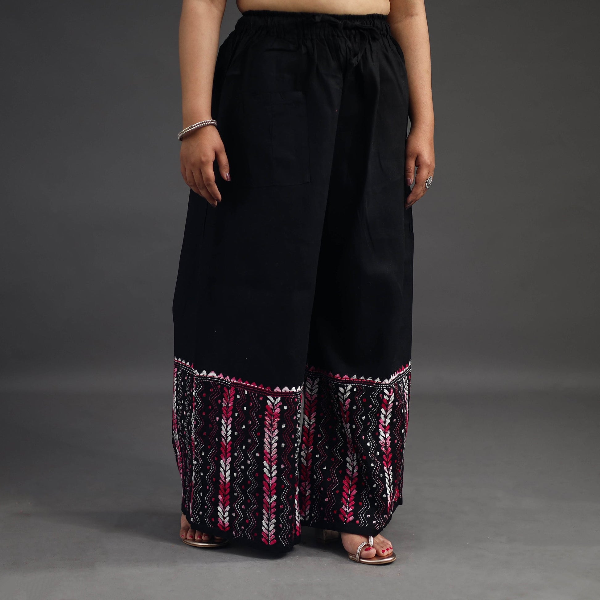 Black - Kantha Hand Embroidery Palazzo in Cotton 39
