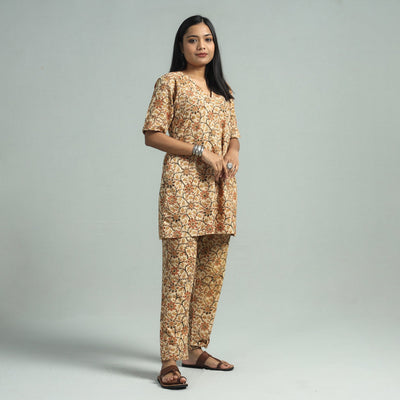 Beige - Pedana Kalamkari Block Printed Cotton Co-Ord Set
