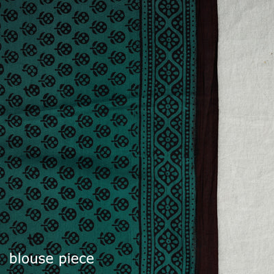 Brown - Natural Dyed Bagh Print Cotton Saree with Blouse Piece 16