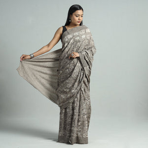 Brown - Bindaas Art Block Printed Natural Dyed Cotton Saree 35