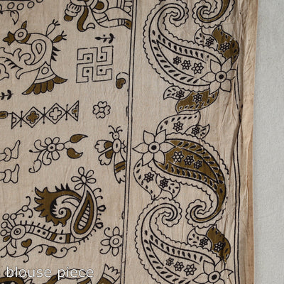 Beige - Kalamkari Print Cotton Saree with Blouse 13