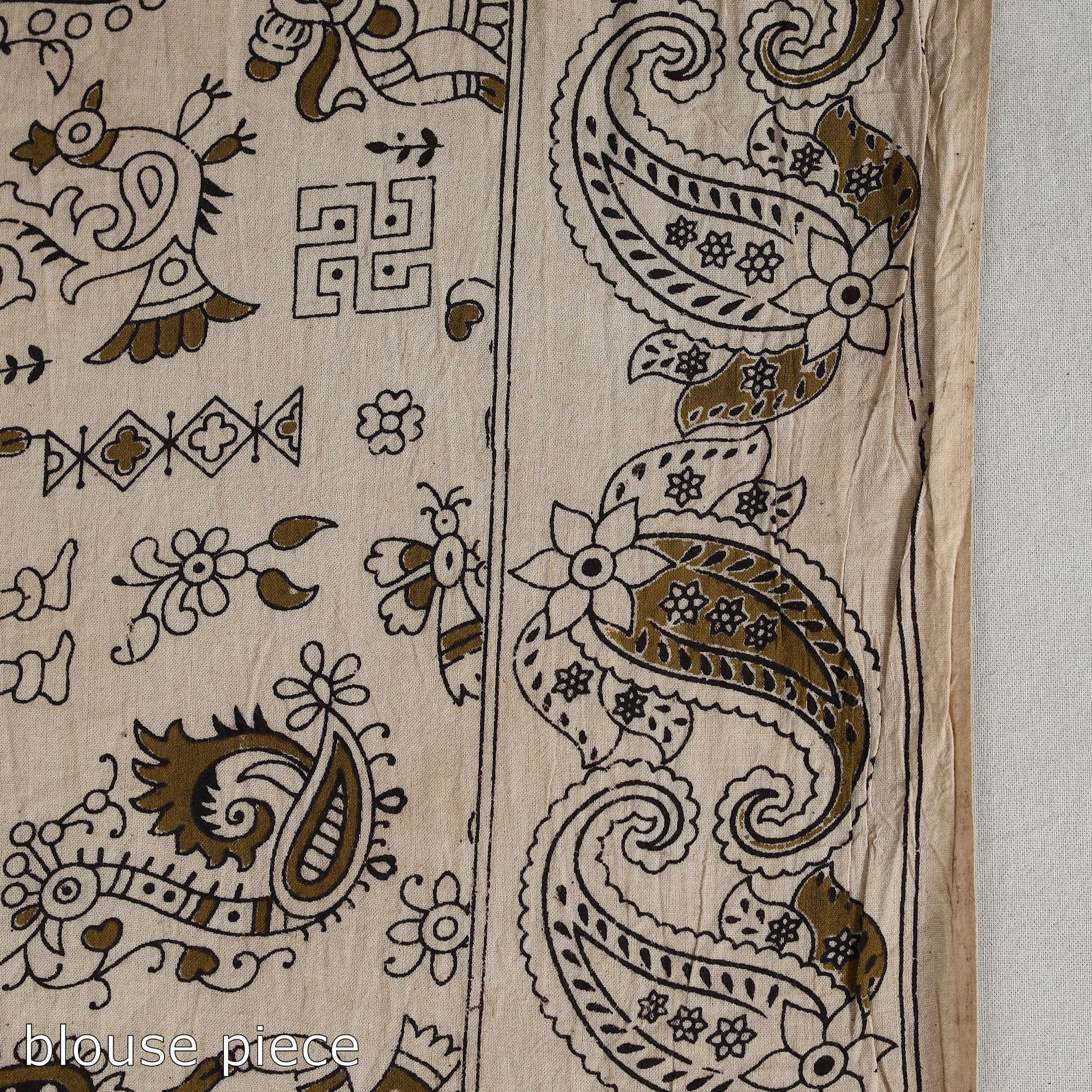 Beige - Kalamkari Print Cotton Saree with Blouse 13