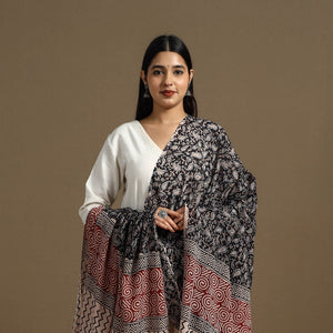 Black - Block Print Mul Cotton Bagru Dupatta 02