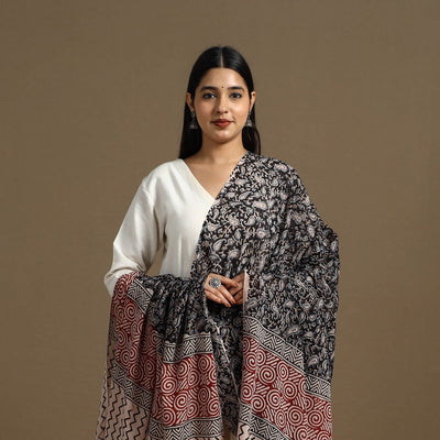 Black - Block Print Mul Cotton Bagru Dupatta 02