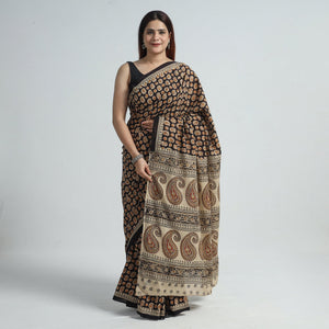 Black - Pedana Block Print Cotton Kalamkari Saree 14