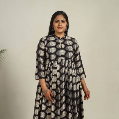 Black - Printed Cotton Flared Kalamkari Kurta 15