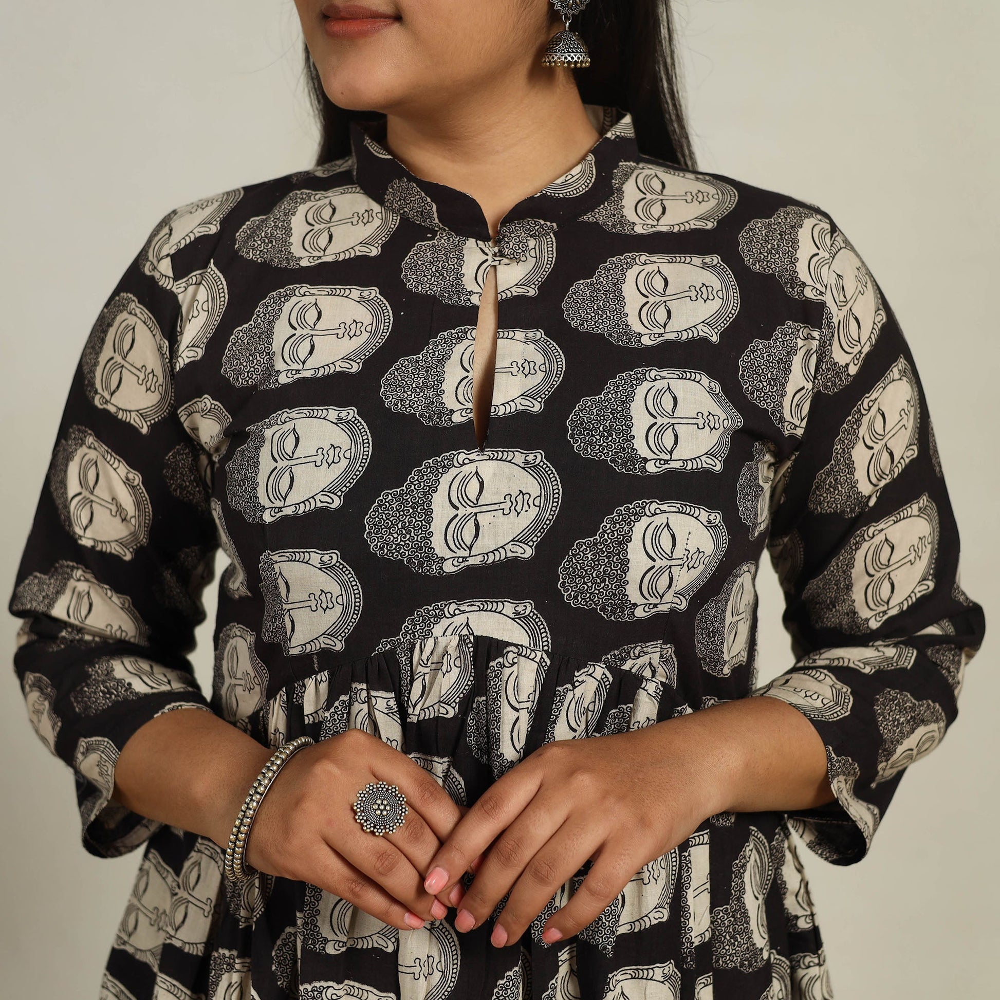 Black - Printed Cotton Flared Kalamkari Kurta 15