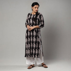 Black & White - Block Print Cotton Straight Bagh Kurta