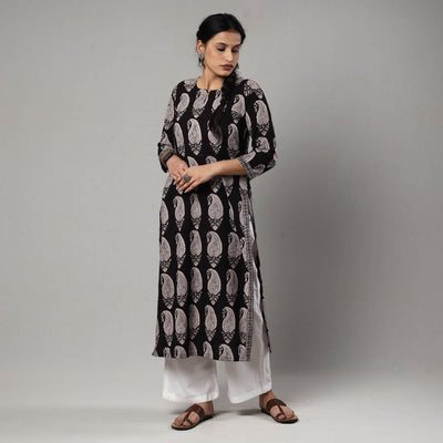 Black & White - Block Print Cotton Straight Bagh Kurta