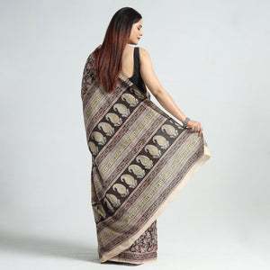 Black - Pedana Block Print Cotton Kalamkari Saree 01
