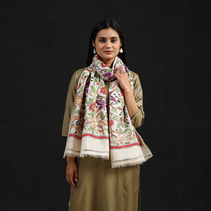 Beige - Handloom Tussar Silk Bengal Kantha Work Work Stole 49