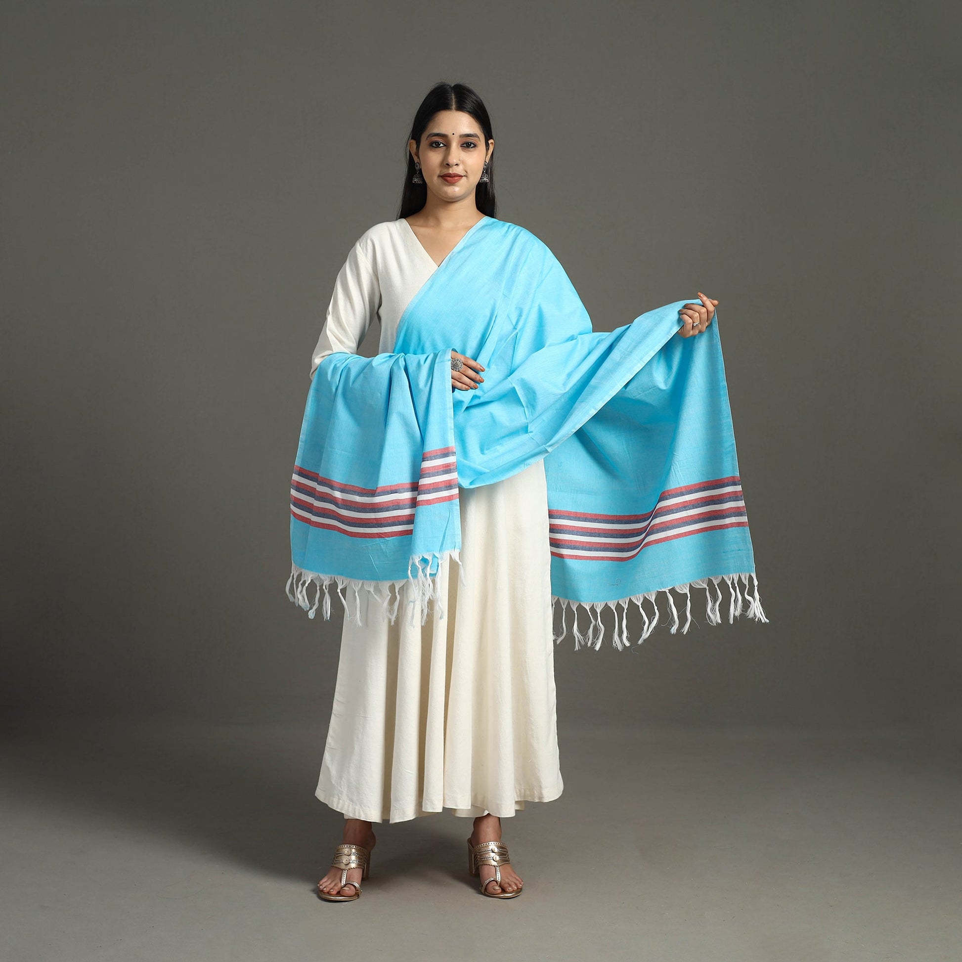 Blue - Chendamangalam Kuriappilly Cotton Handloom Dupatta 06