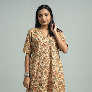 Beige - Pedana Kalamkari Block Printed Cotton Co-Ord Set
