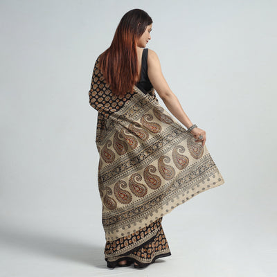 Black - Pedana Block Print Cotton Kalamkari Saree 14