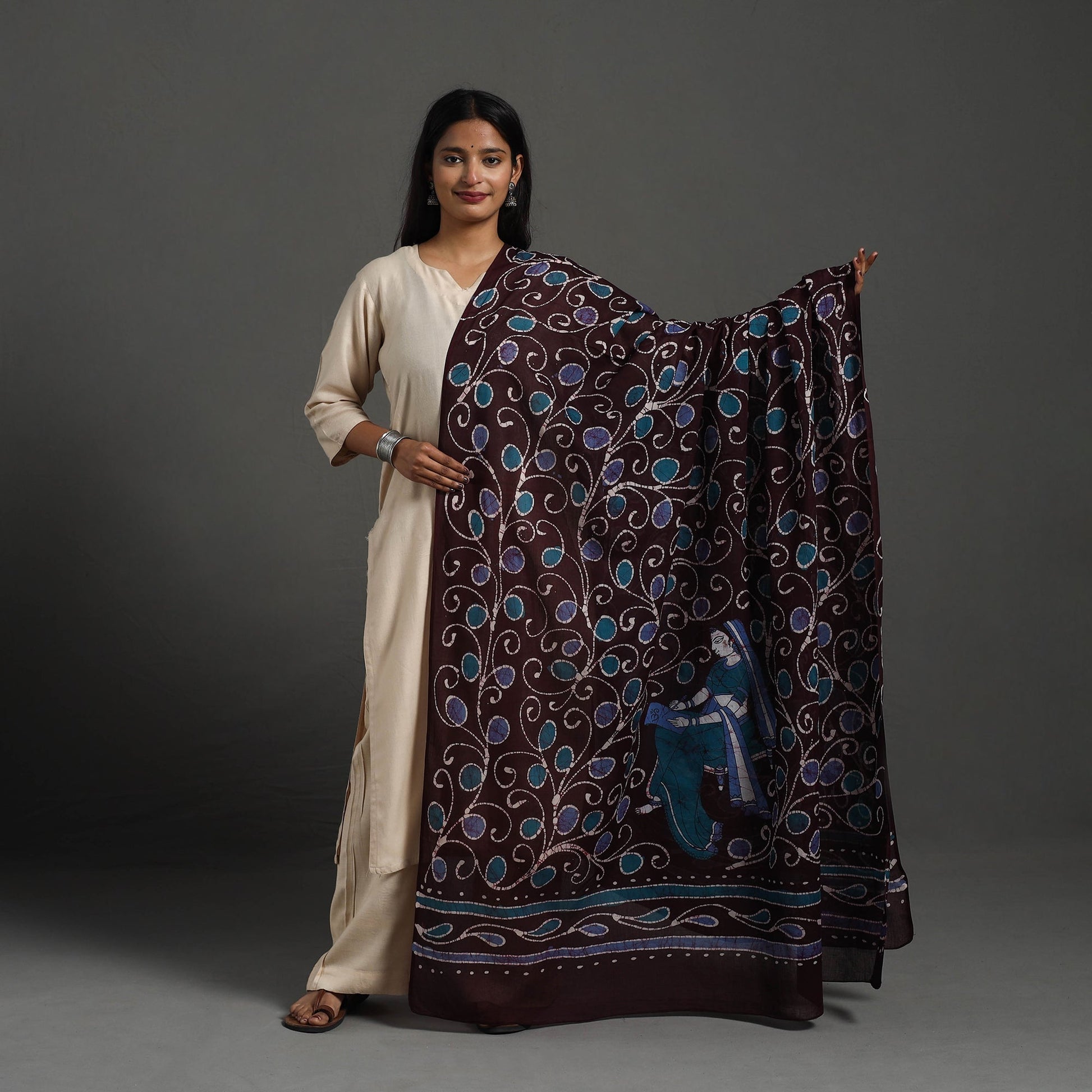 Brown - Cotton Hand Batik Print Dupatta 41