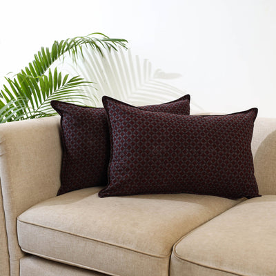 Brown - Set of 2 Bagh Block Print Cotton Pillow Covers 01