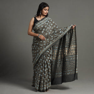 Brown - Pipad Hand Block Printed Cotton Saree
