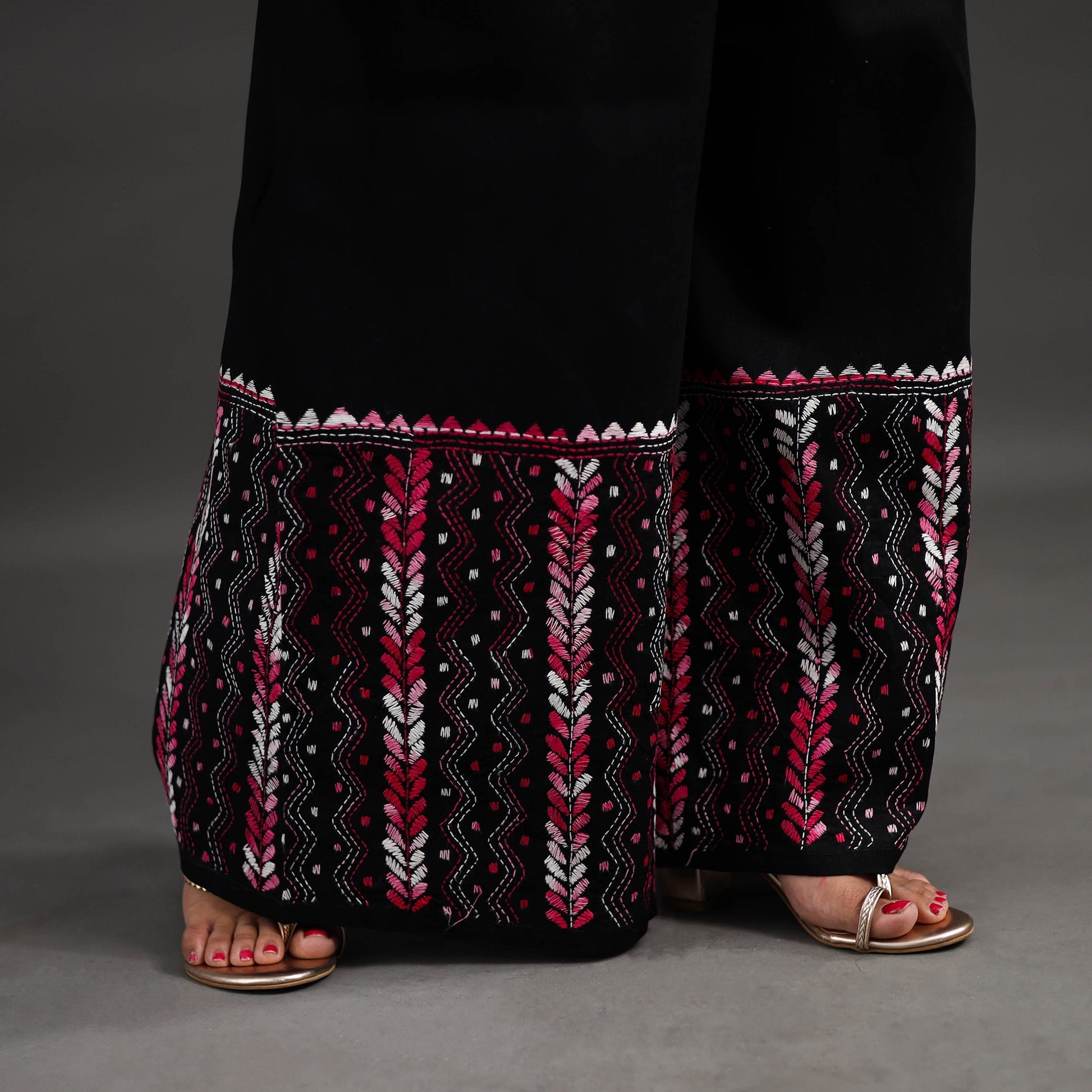 Black - Kantha Hand Embroidery Palazzo in Cotton 39