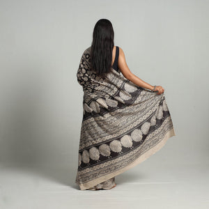 Black - Kalamkari Print Cotton Saree with Blouse 14
