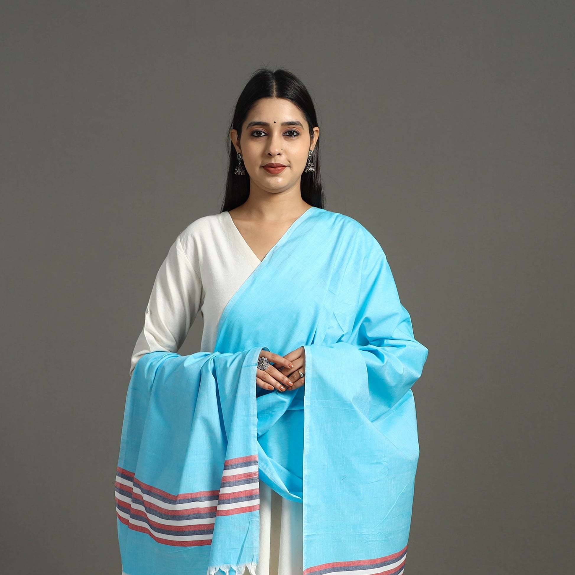Blue - Chendamangalam Kuriappilly Cotton Handloom Dupatta 06