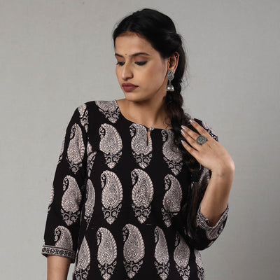 Black & White - Block Print Cotton Straight Bagh Kurta