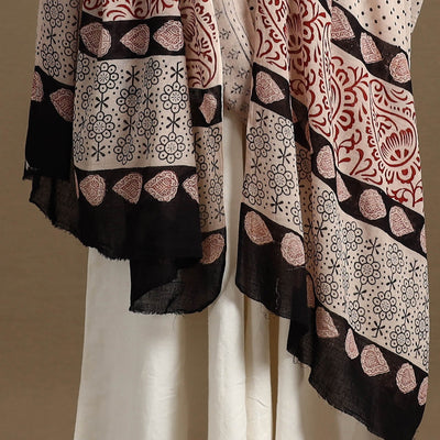 Beige - Block Print Mul Cotton Bagru Dupatta 03