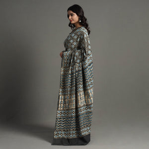 Brown - Pipad Hand Block Printed Cotton Saree