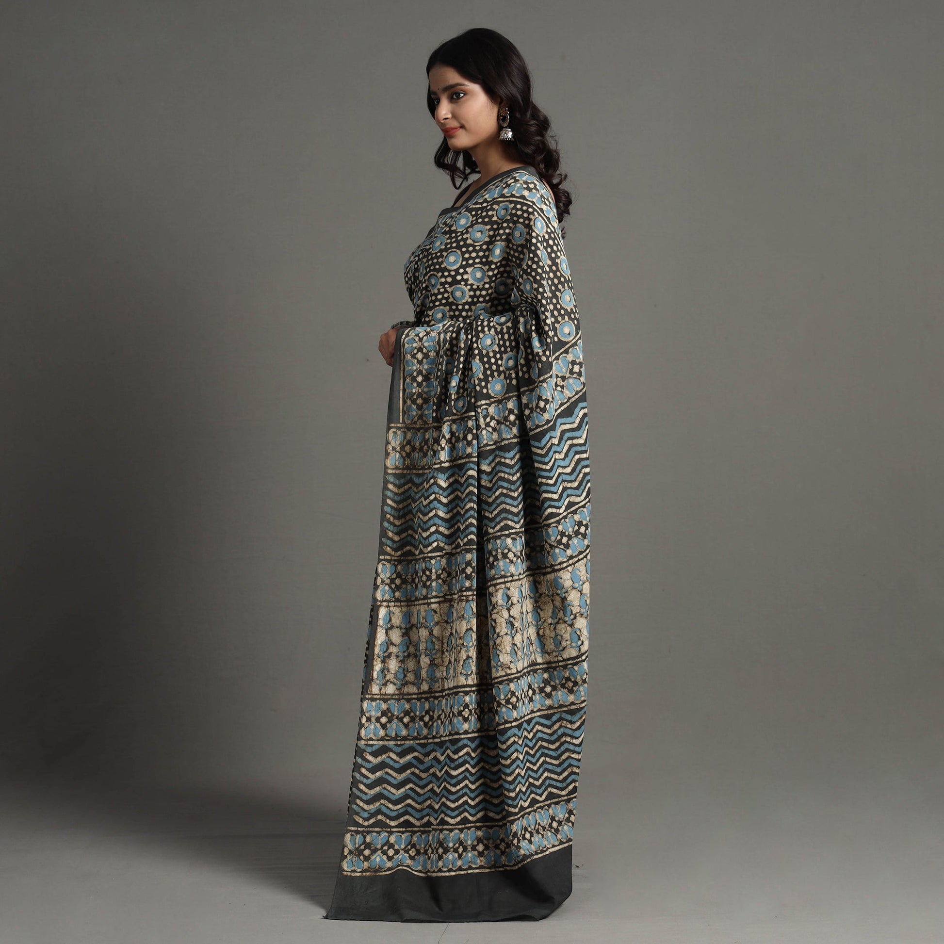 Brown - Pipad Hand Block Printed Cotton Saree