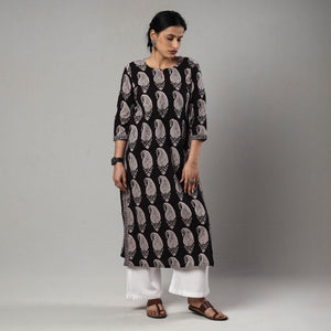 Black & White - Block Print Cotton Straight Bagh Kurta