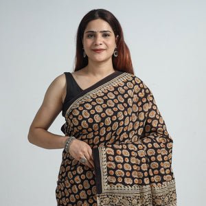 Black - Pedana Block Print Cotton Kalamkari Saree 14