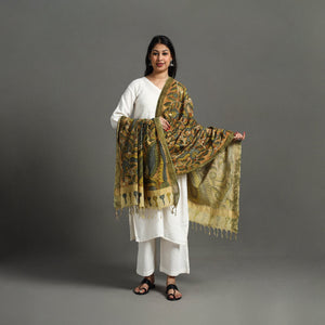 Brown - Mangalagiri Cotton Handpainted Pen Work Kalamkari Dupatta 05