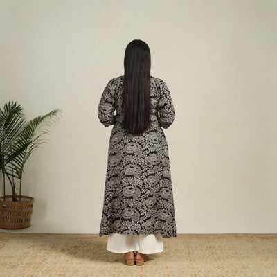 Black - Printed Cotton A-Line Kalamkari Kurta 10