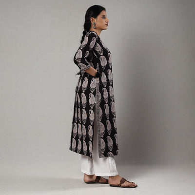 Black & White - Block Print Cotton Straight Bagh Kurta