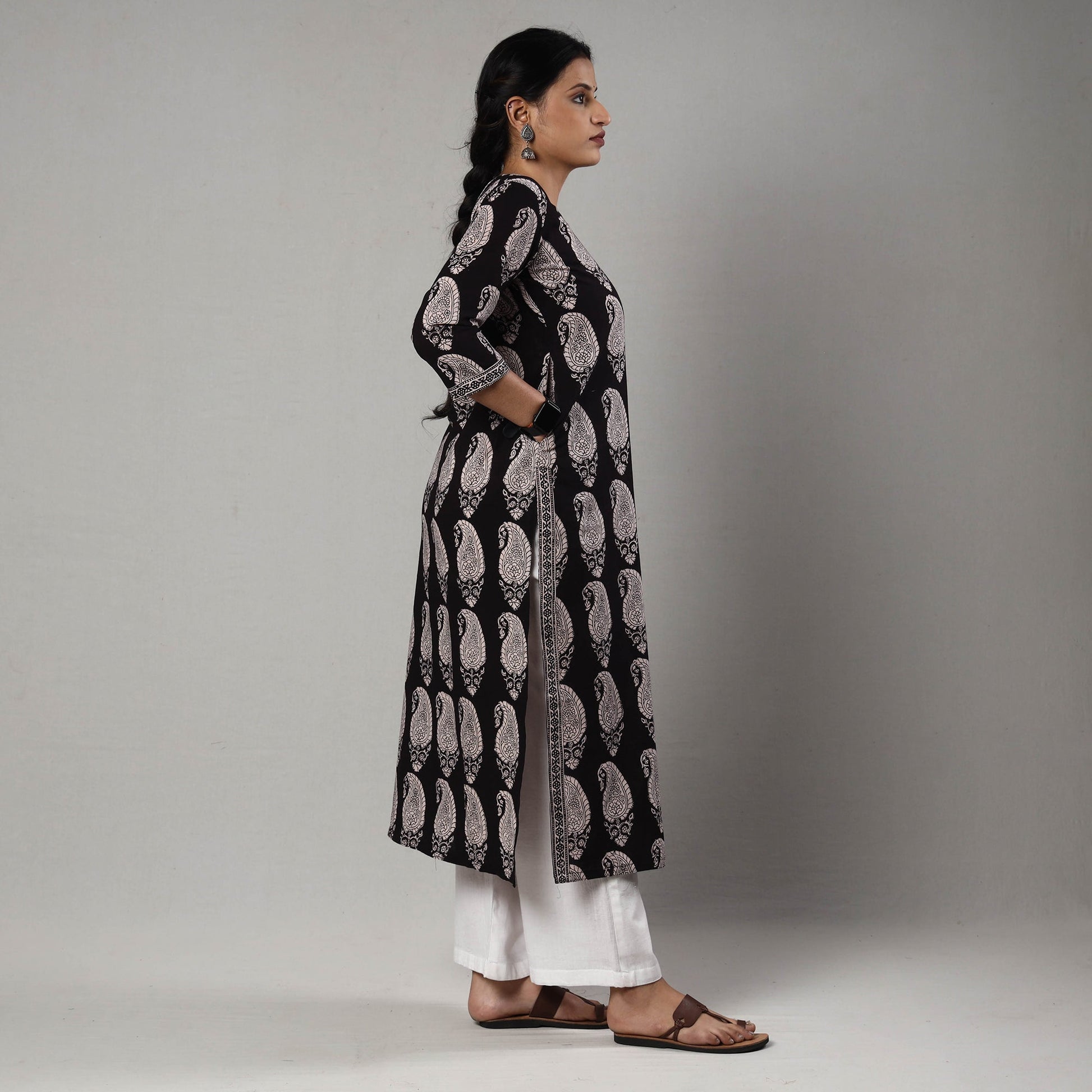 Black & White - Block Print Cotton Straight Bagh Kurta