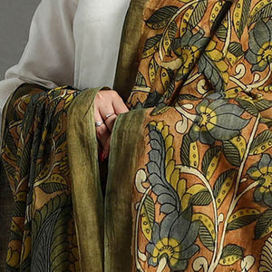 Brown - Mangalagiri Cotton Handpainted Pen Work Kalamkari Dupatta 05