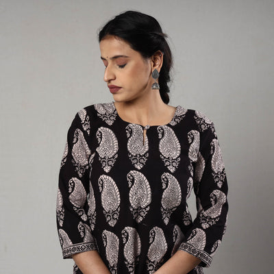 Black & White - Block Print Cotton Straight Bagh Kurta