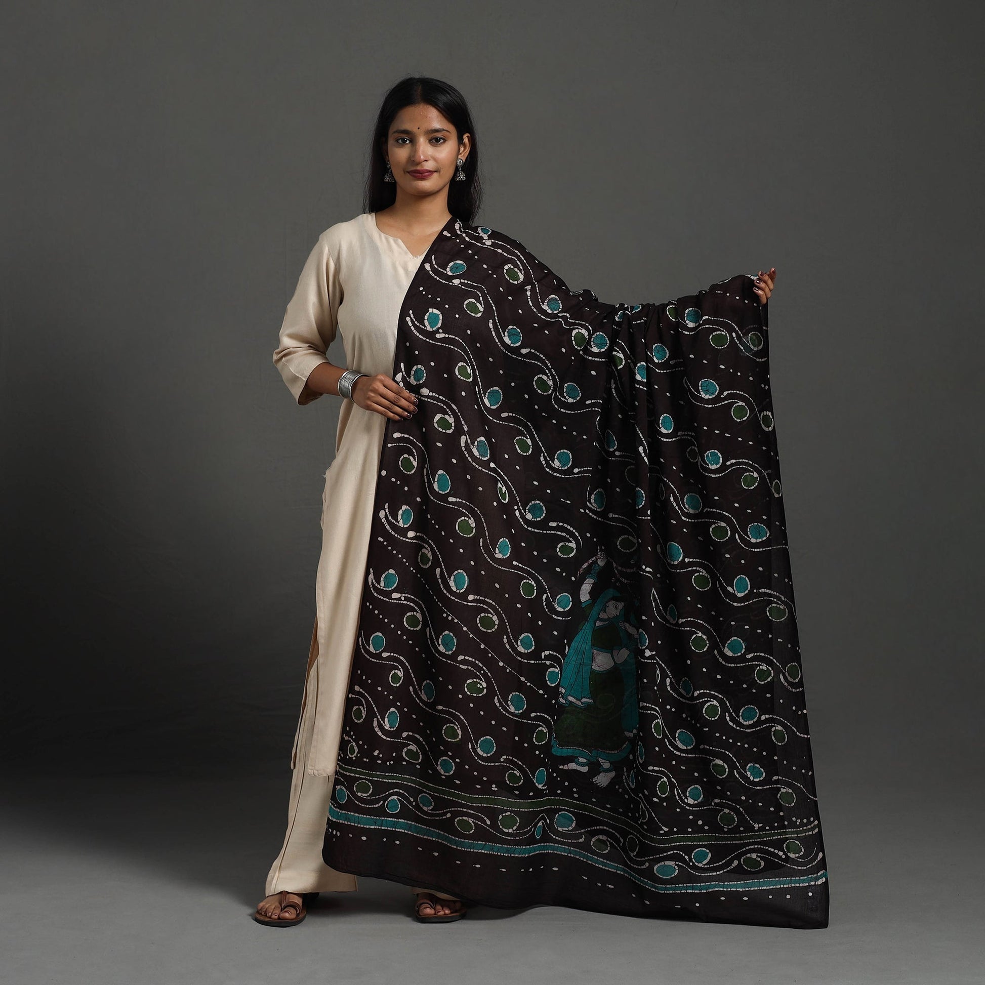 Brown - Cotton Hand Batik Print Dupatta 42