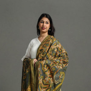 Brown - Mangalagiri Cotton Handpainted Pen Work Kalamkari Dupatta 05