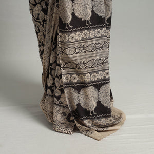 Black - Kalamkari Print Cotton Saree with Blouse 14