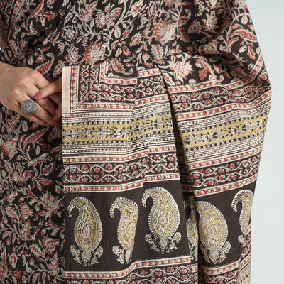 Black - Pedana Block Print Cotton Kalamkari Saree 01