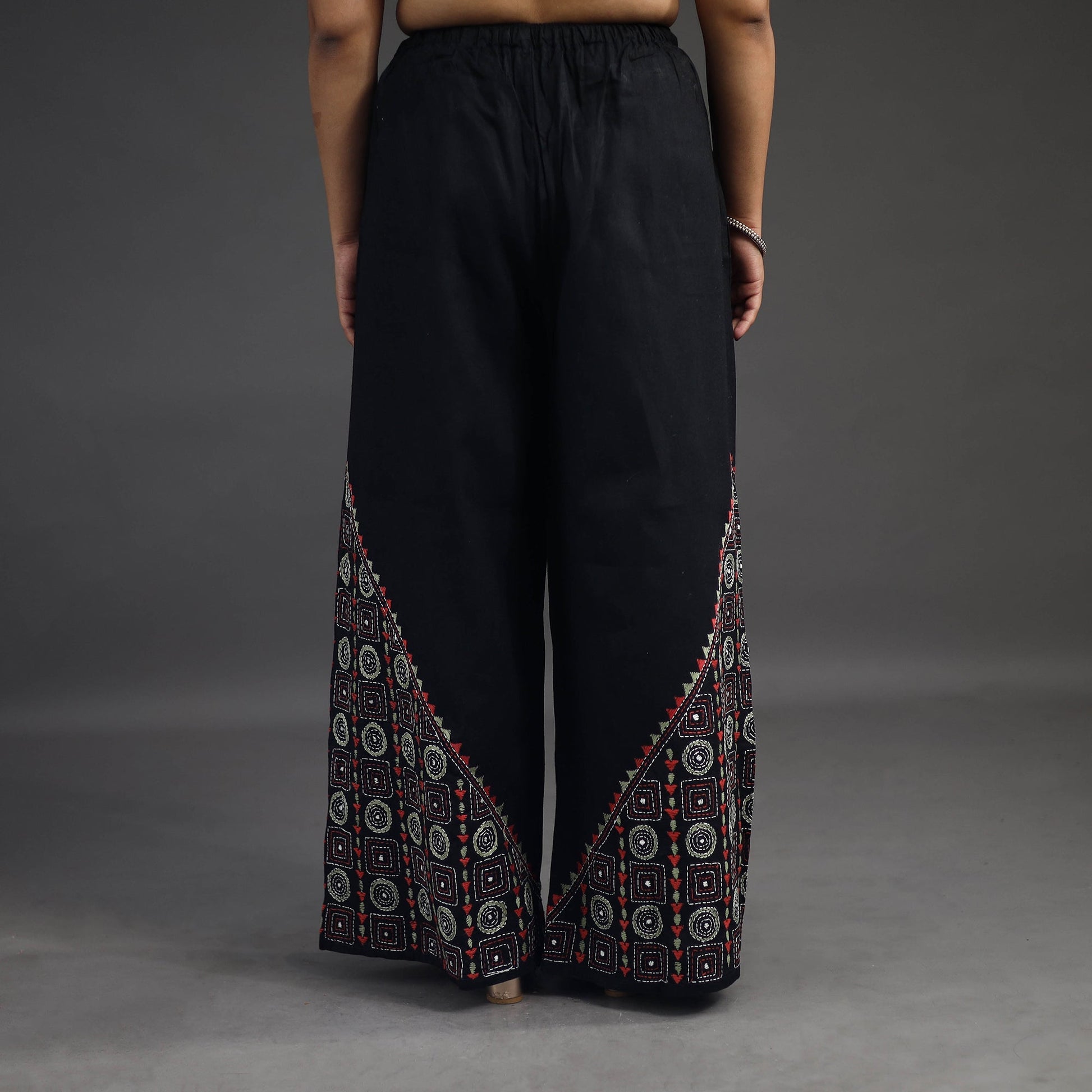 Black - Kantha Hand Embroidery Palazzo in Cotton 40