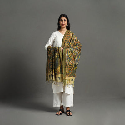 Brown - Mangalagiri Cotton Handpainted Pen Work Kalamkari Dupatta 05