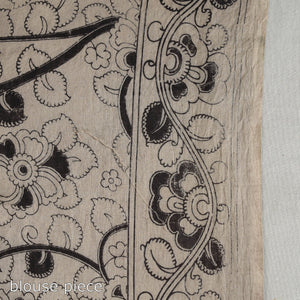 Black - Kalamkari Print Cotton Saree with Blouse 14