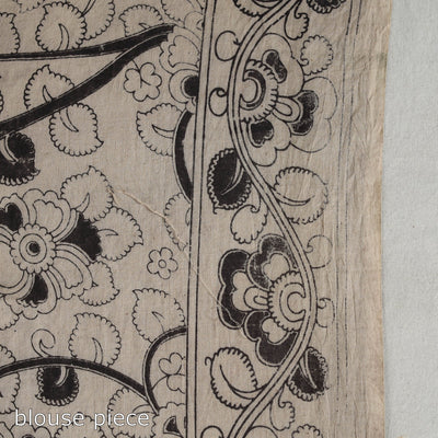 Black - Kalamkari Print Cotton Saree with Blouse 14