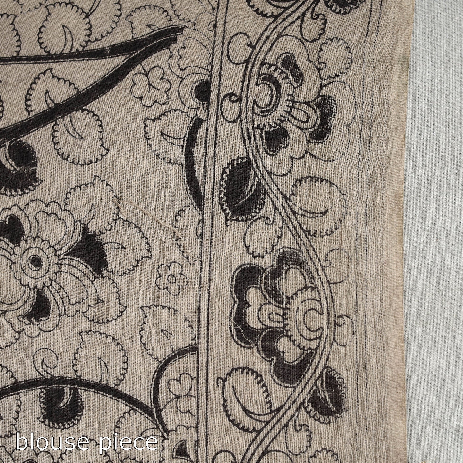 Black - Kalamkari Print Cotton Saree with Blouse 14