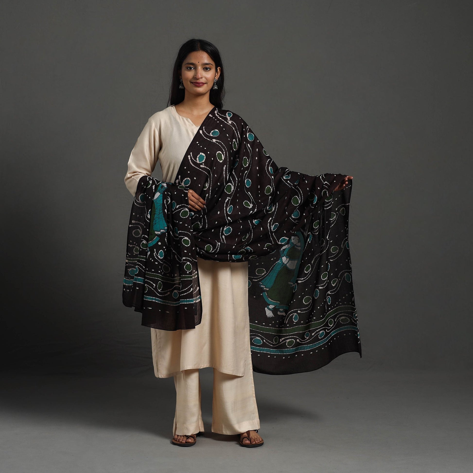 Brown - Cotton Hand Batik Print Dupatta 42