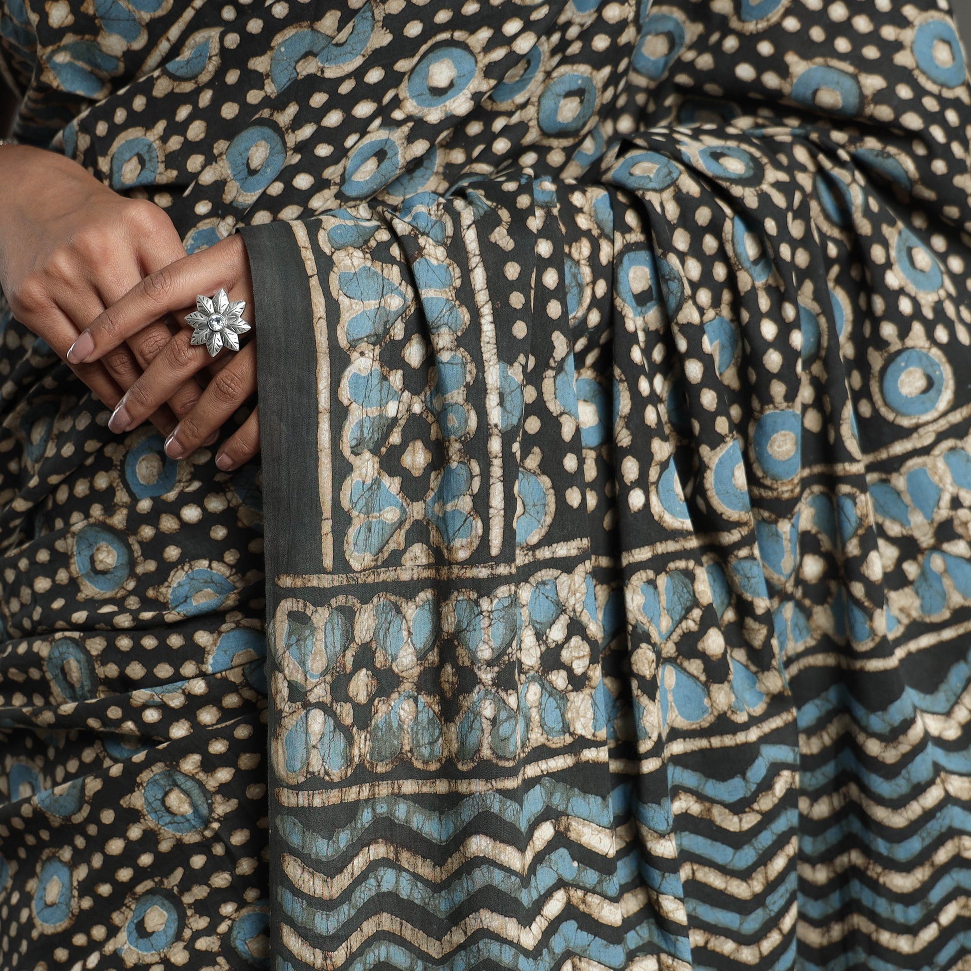Brown - Pipad Hand Block Printed Cotton Saree