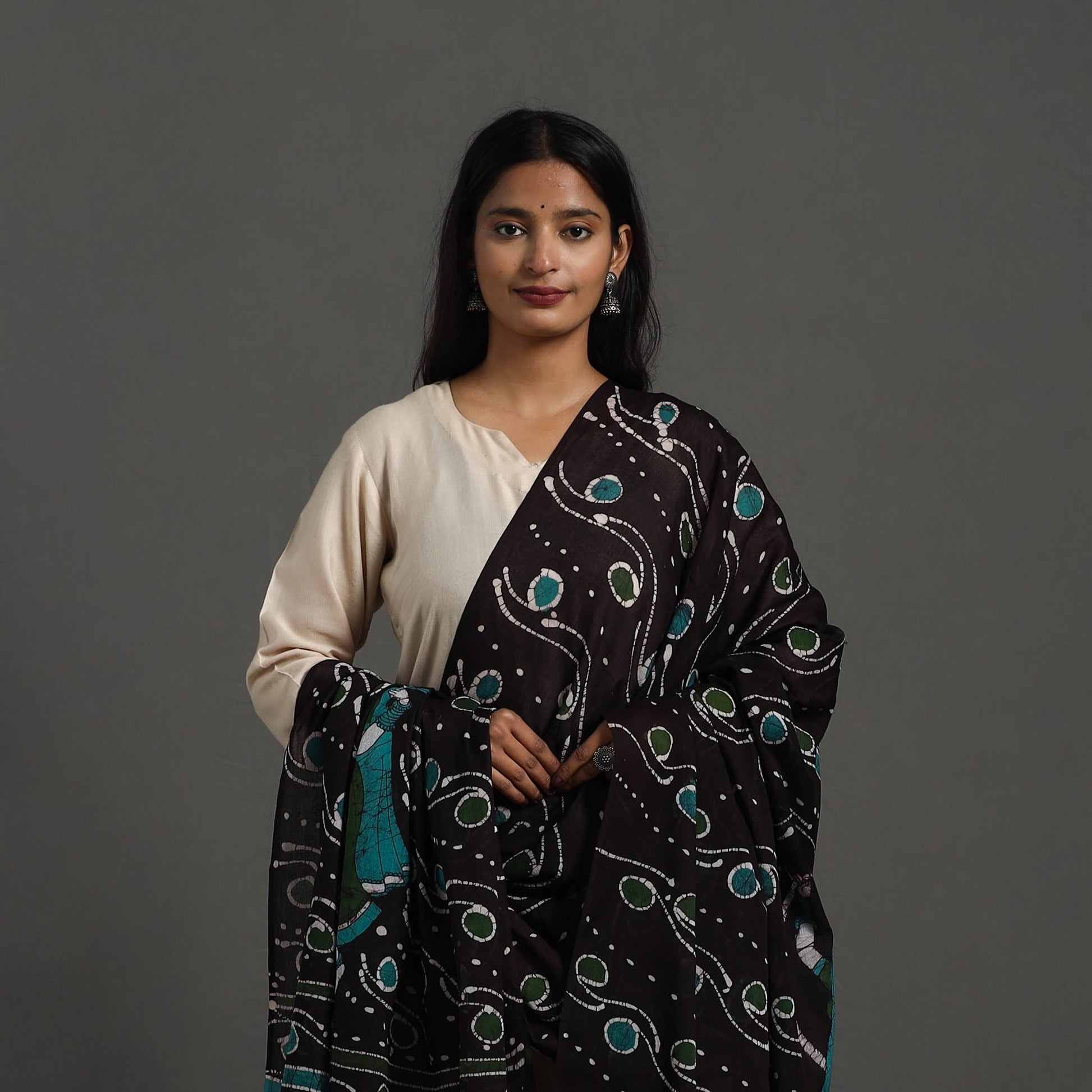 Brown - Cotton Hand Batik Print Dupatta 42
