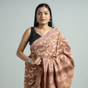 Brown - Bindaas Art Block Printed Natural Dyed Cotton Saree 36